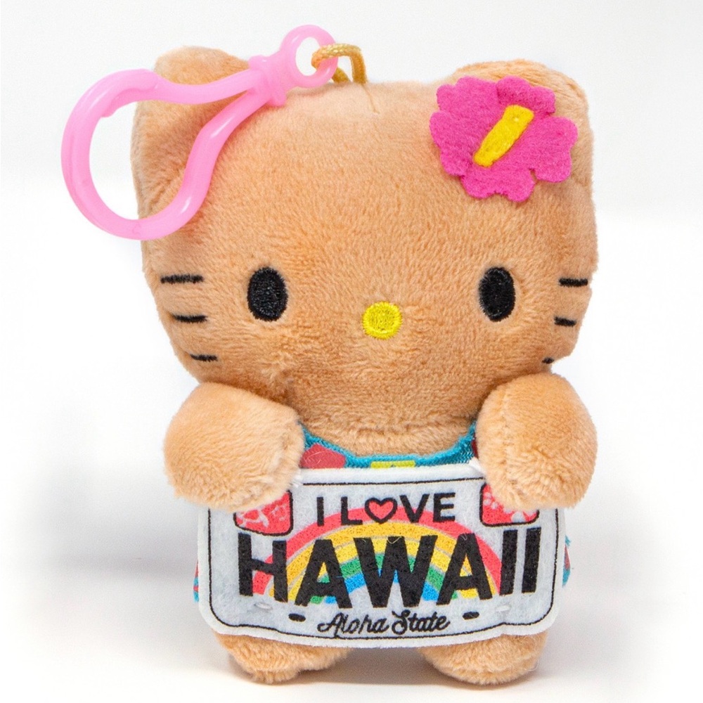 Tan Hello kitty Hawaii plush keychain NWT
